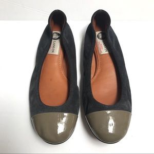 LANVIN Suede Cap Toe Navy Ballet Flats Size 5.5